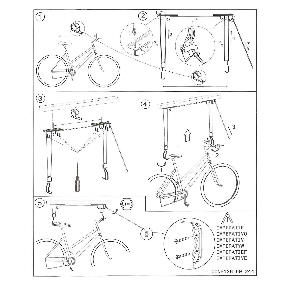Rangement du vélo : Support vélo à poulie EUFAB pour plafond maxi 20kg