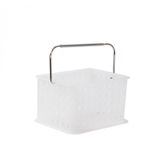 Panier S en plastique blanc translucide avec anse métallique