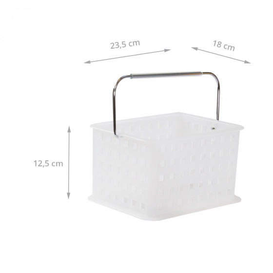 Panier S en plastique blanc translucide avec anse métallique