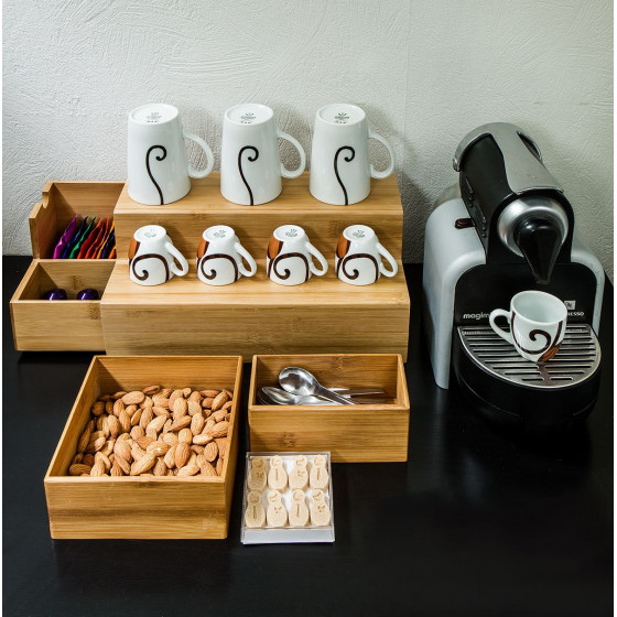 Rangement tasses et capsules en bambou
