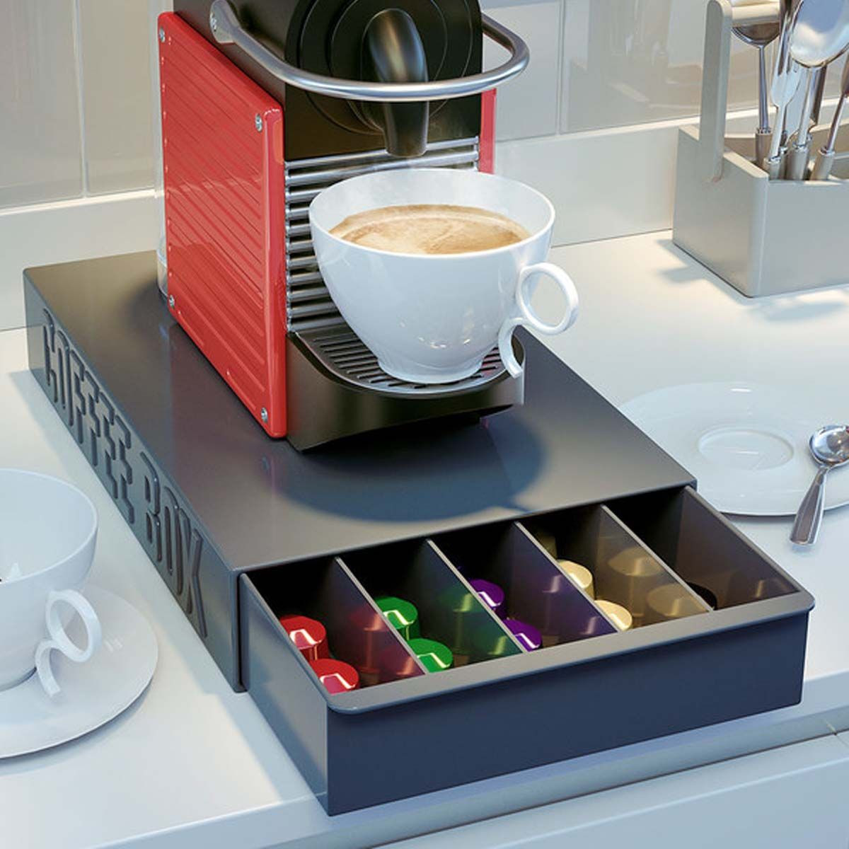 Panier De Rangement En Fer Forme Tasse – Pour Dosettes Café, Accessoires – Design Noir Et Doré – Plusieurs Tailles (de ~12x14,5 Cm à ~14,5x19,5 Cm) – Déco Comptoir Cuisine