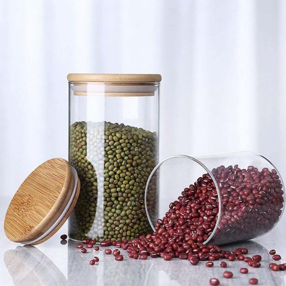Bocal en verre avec couvercle en bois 1,4 litre