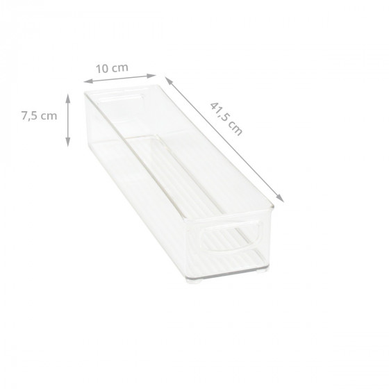 Long bac en plastique S transparent et empilable pour organiser placards et tiroirs