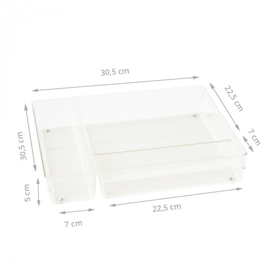 Grand organisateur de tiroirs à 3 compartiments en plastique transparent