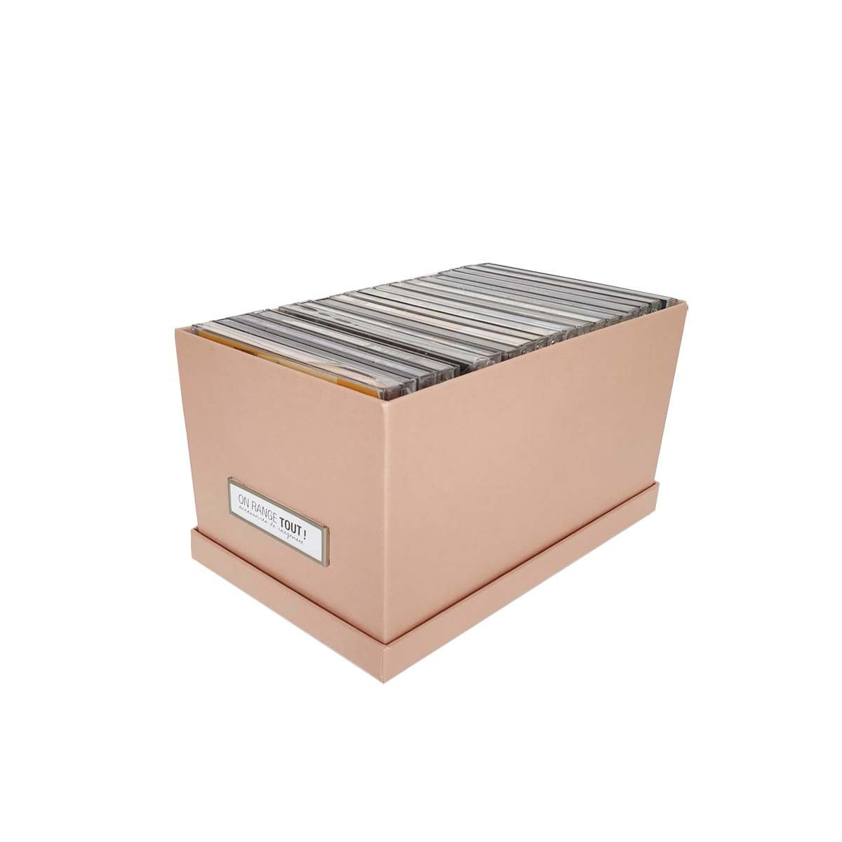 Boîte de rangement pour CD en carton rose poudré - 14,5 x 22 x 14