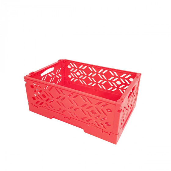 Mini Cagette en plastique rose orangé empilable et pliable 