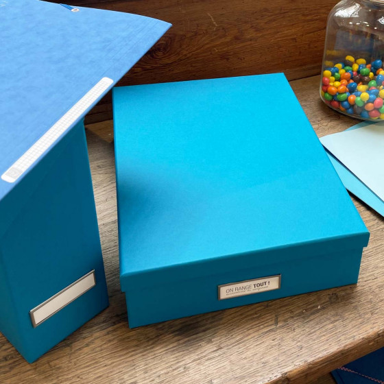 Boîte A4 en carton turquoise