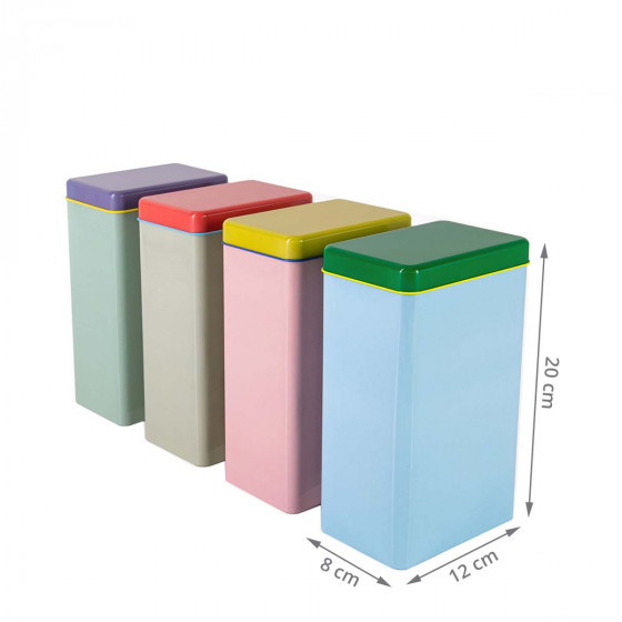 4 boîtes alimentaires en métal de couleur