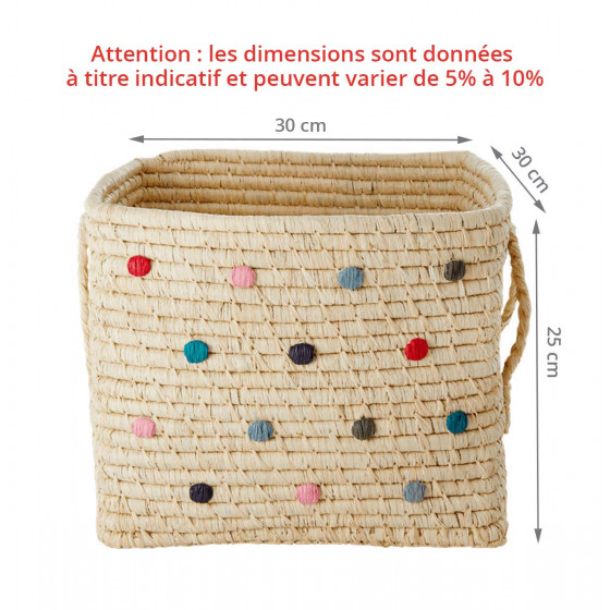 Cube de rangement en raphia à pois colorés Cube de rangement en raphia à pois colorés
