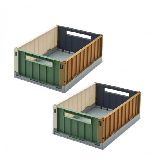 2 caisses pliables en plastique bleu et vert S