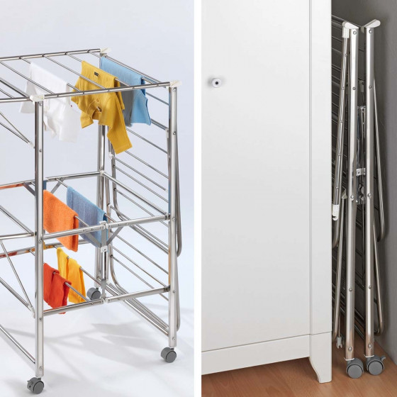 Étendoir à Linge Mobile En Métal Avec Roues Verrouillables