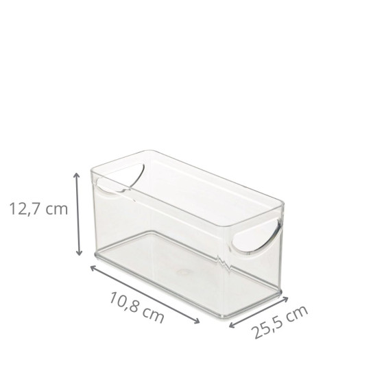 Bac rectangulaire en plastique transparent avec 2 poignées