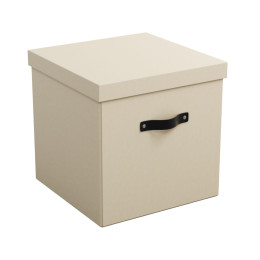 Boîte de rangement cube en carton beige avec couvercle et poignée