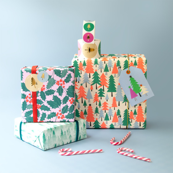 Rouleau de papier cadeau sapins - 3 mètres