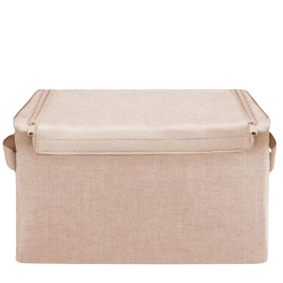 Boîte de rangement en tissu beige avec armature L