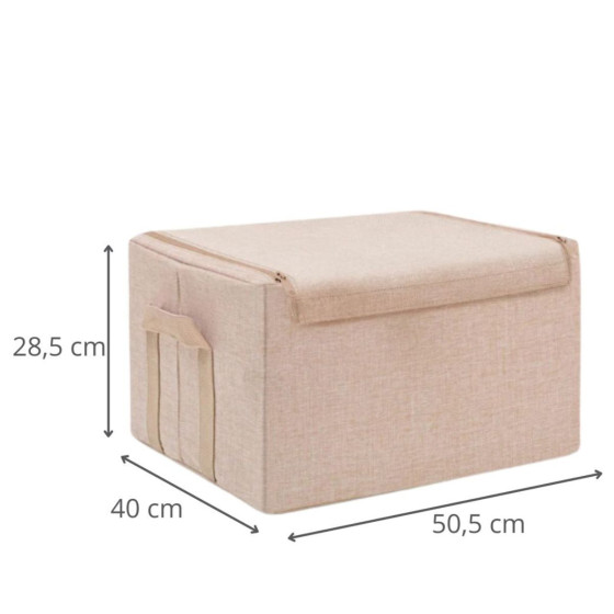 Boîte de rangement en tissu beige avec armature L