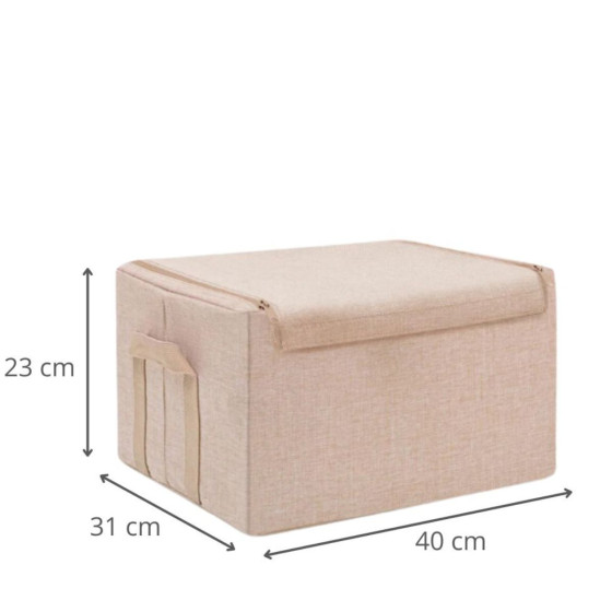 Boîte de rangement en tissu beige avec armature M