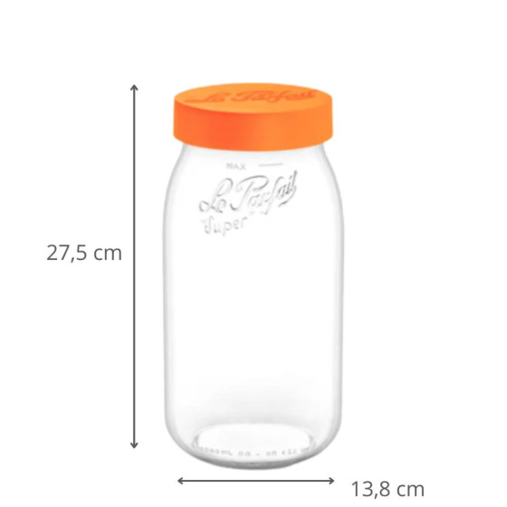 Bocal en verre avec couvercle 3L orange