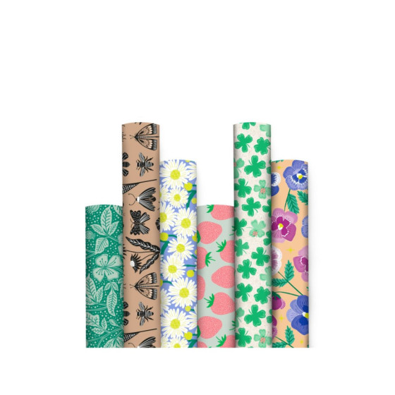 6 rouleaux de papier cadeau à fleurs