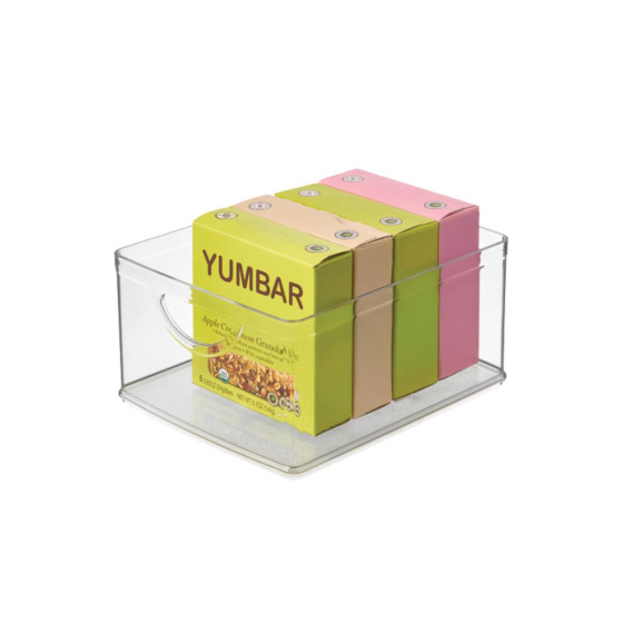 Haut bac en plastique L transparent et empilable pour organiser placards et tiroirs