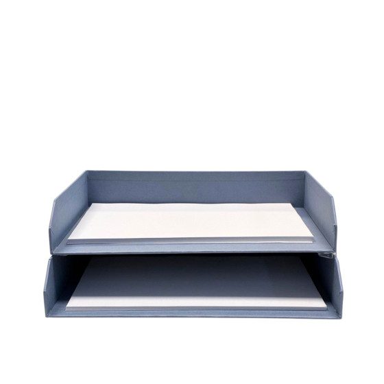 2 corbeilles à courrier en carton épais bleu gris
