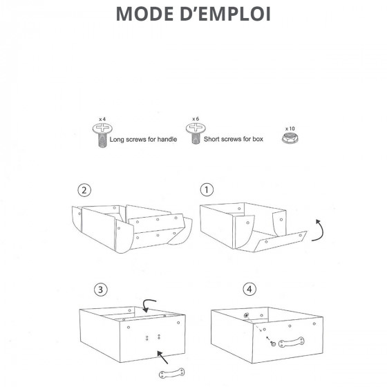 Boîte sous le lit en carton recyclé blanc avec poignée métallique