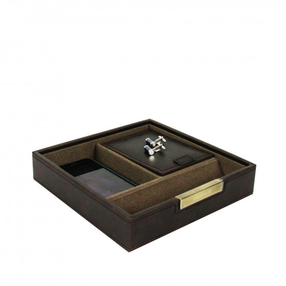 Vide poche à compartiments en simili cuir marron