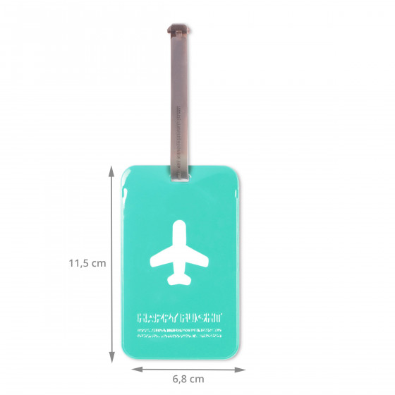 Etiquette de bagage rectangulaire en plastique turquoise