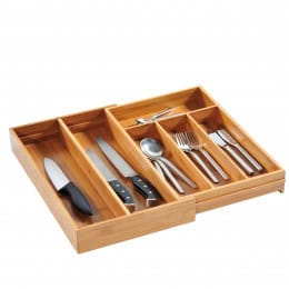 Range couverts extensible en bambou à 6 compartiments
