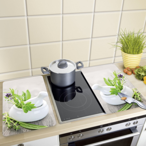 2 couvre-plaques de cuisson avec motif herbes aromatiques