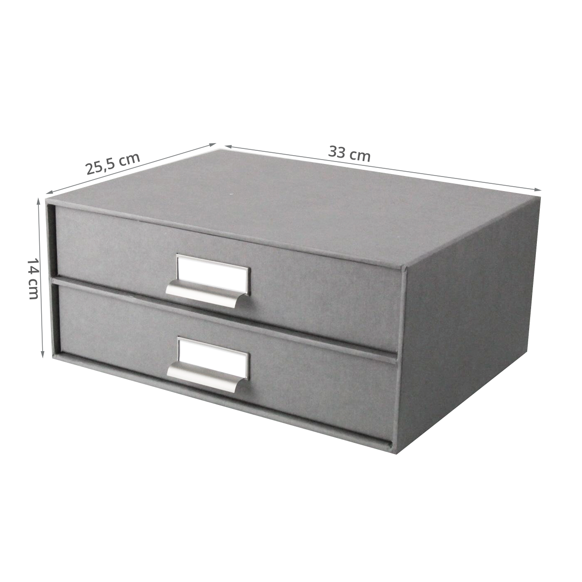 Boîte de rangement 14x33x25cm avec 2 tiroirs en carton et cuir gris