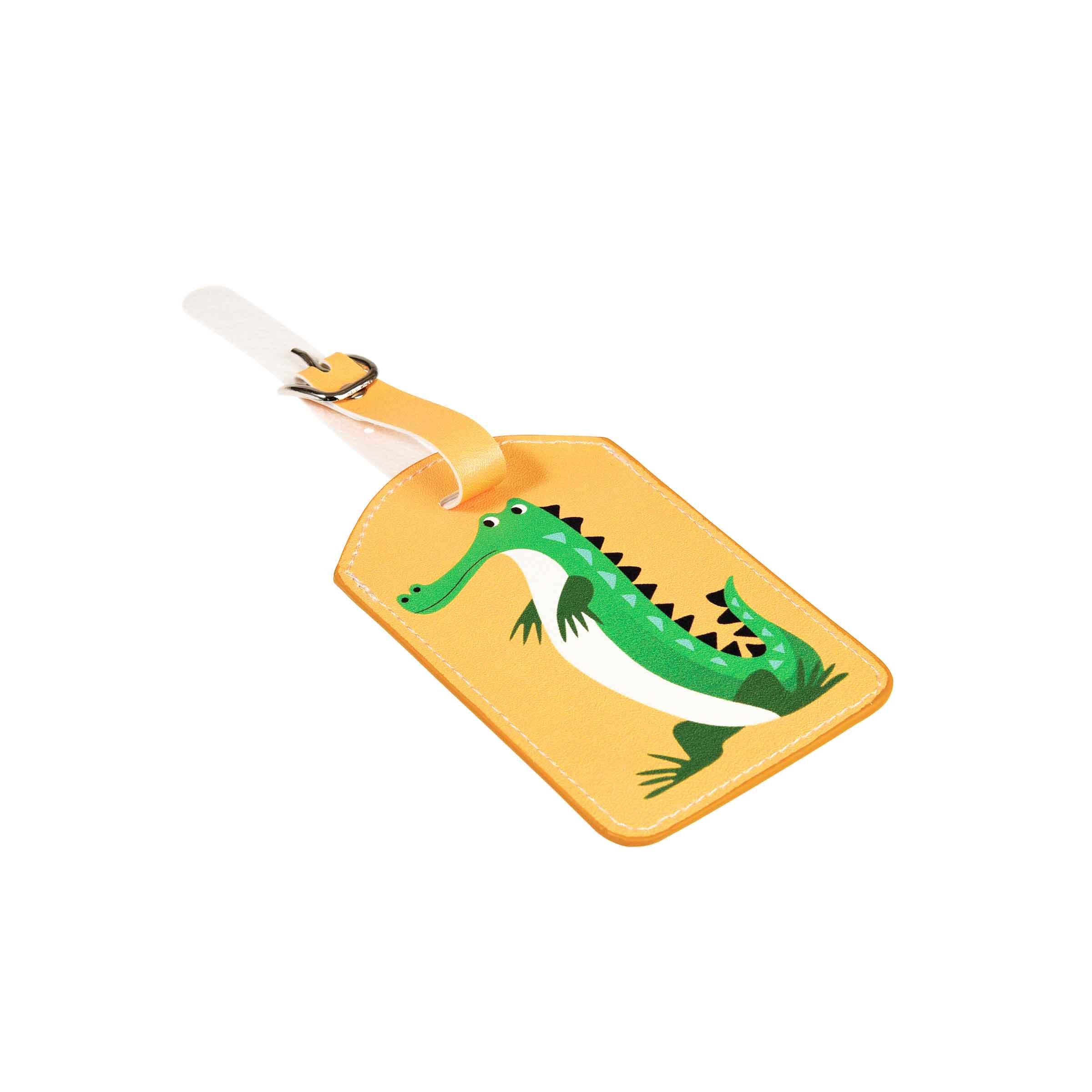 Porte-étiquette en simili cuir jaune avec un crocodile