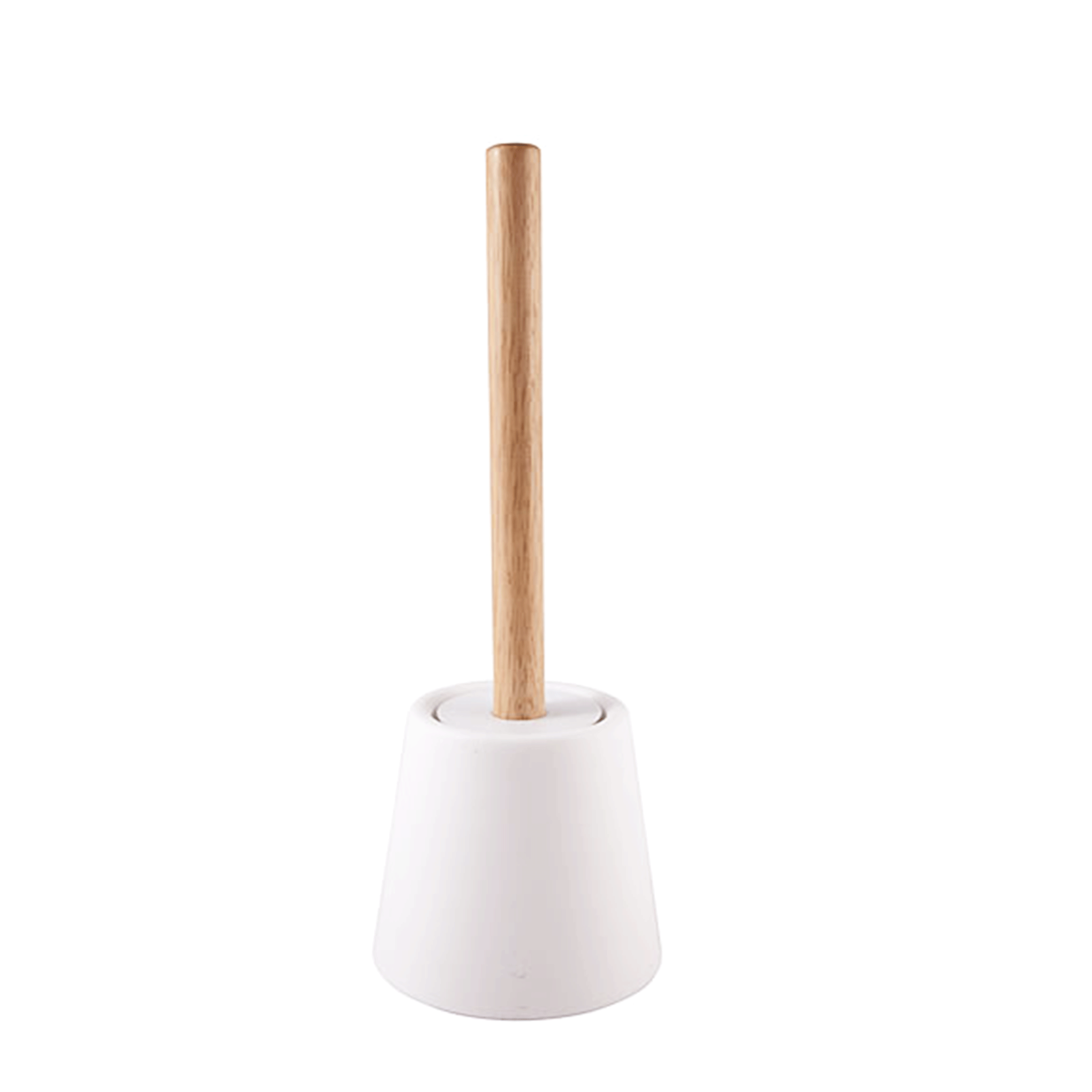 Brosse pour toilettes avec manche en bois brosse noire et base en plastique blanc