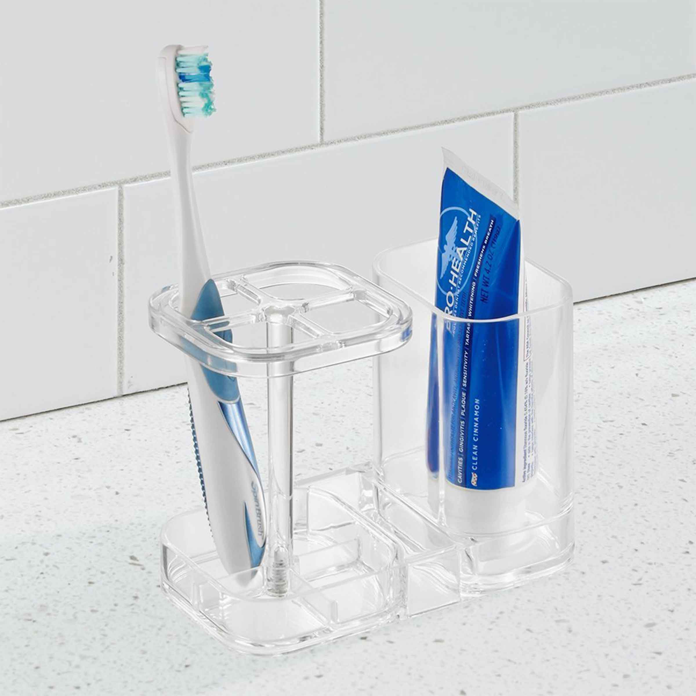 Porte 4 brosses à dents et dentifrice en plastique transparent 