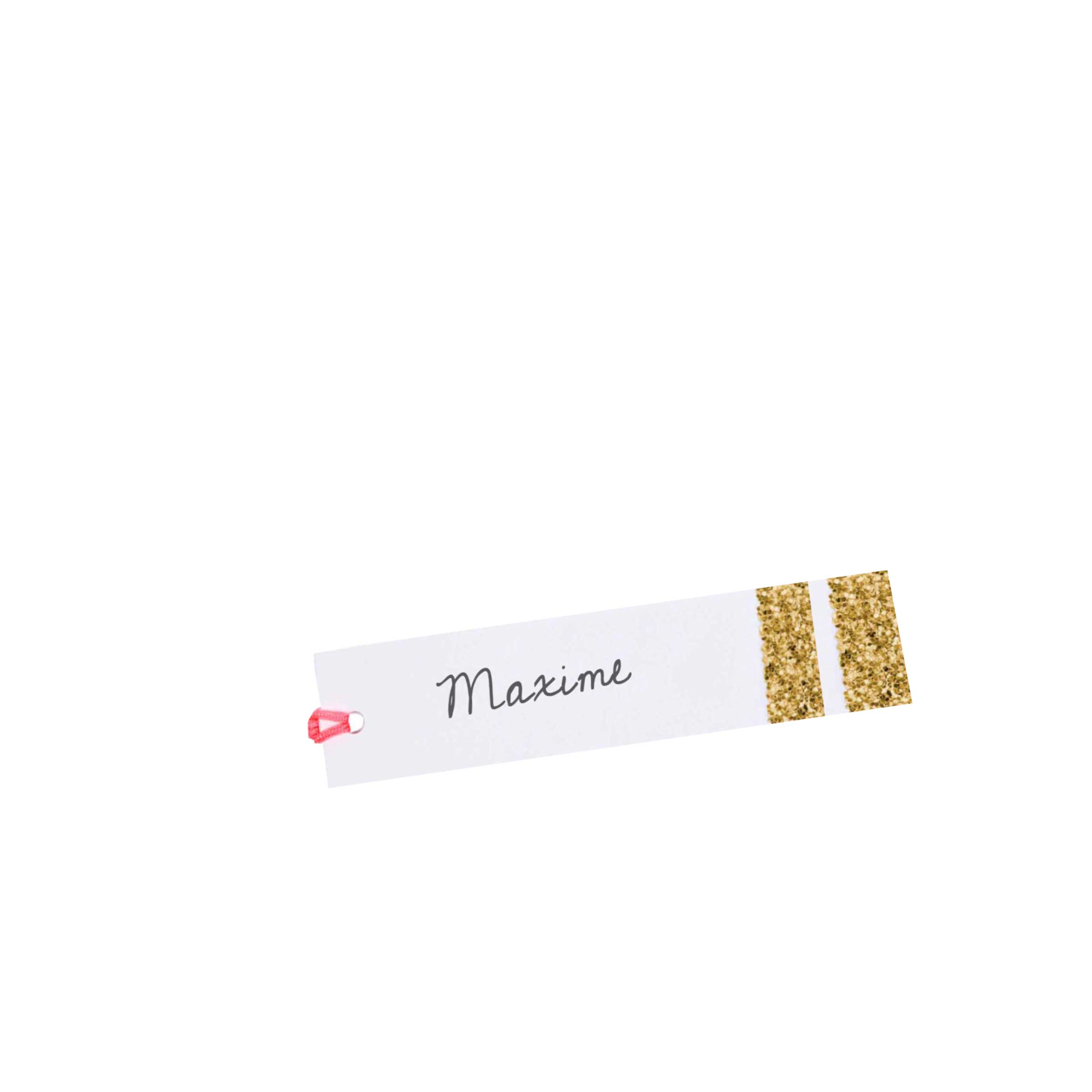 étiquettes cadeaux en papier cartonné blanc avec un liseré doré fournies avec une ficelle rose fluo