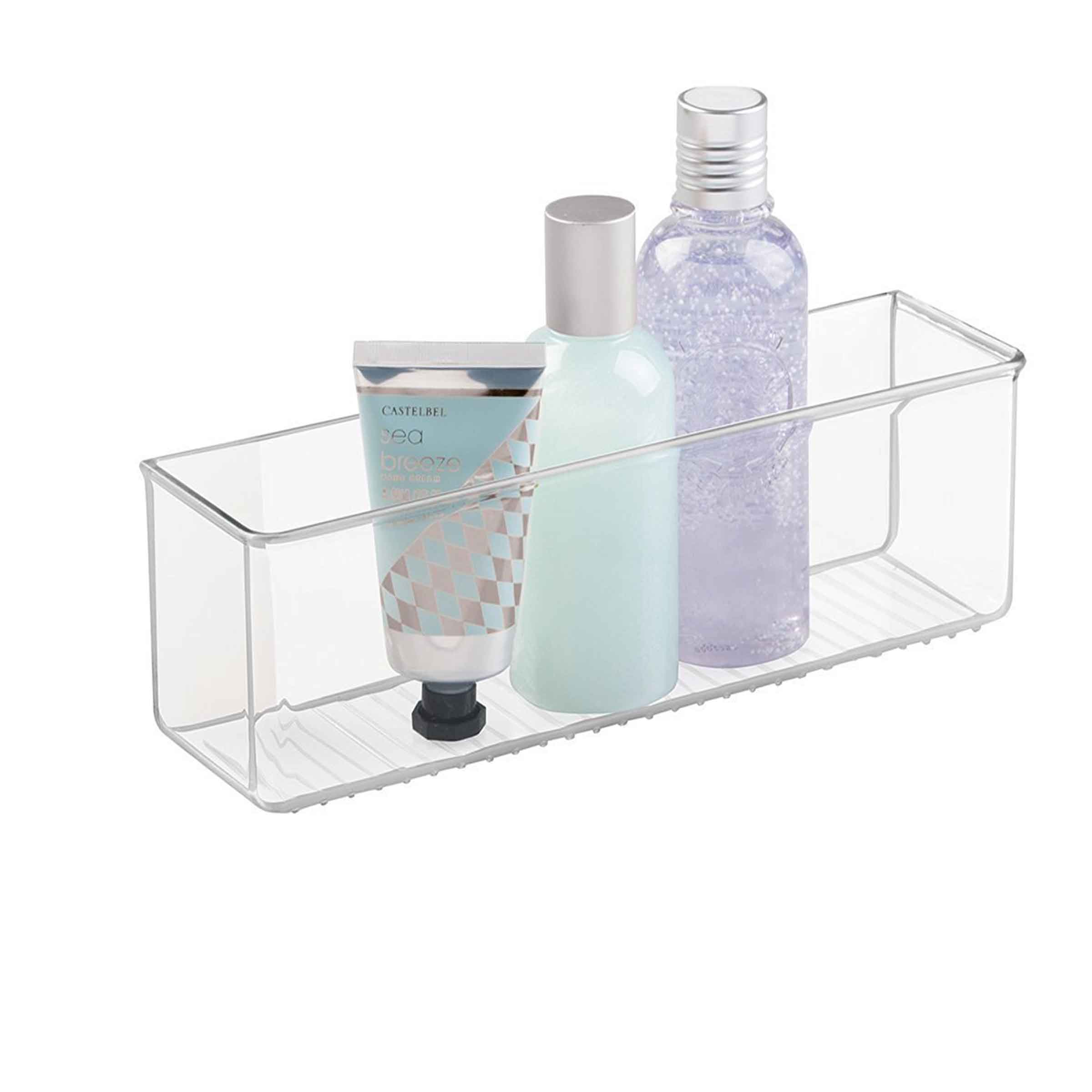 Bac de rangement adhésif pour salle de bain en plastique transparent taille L