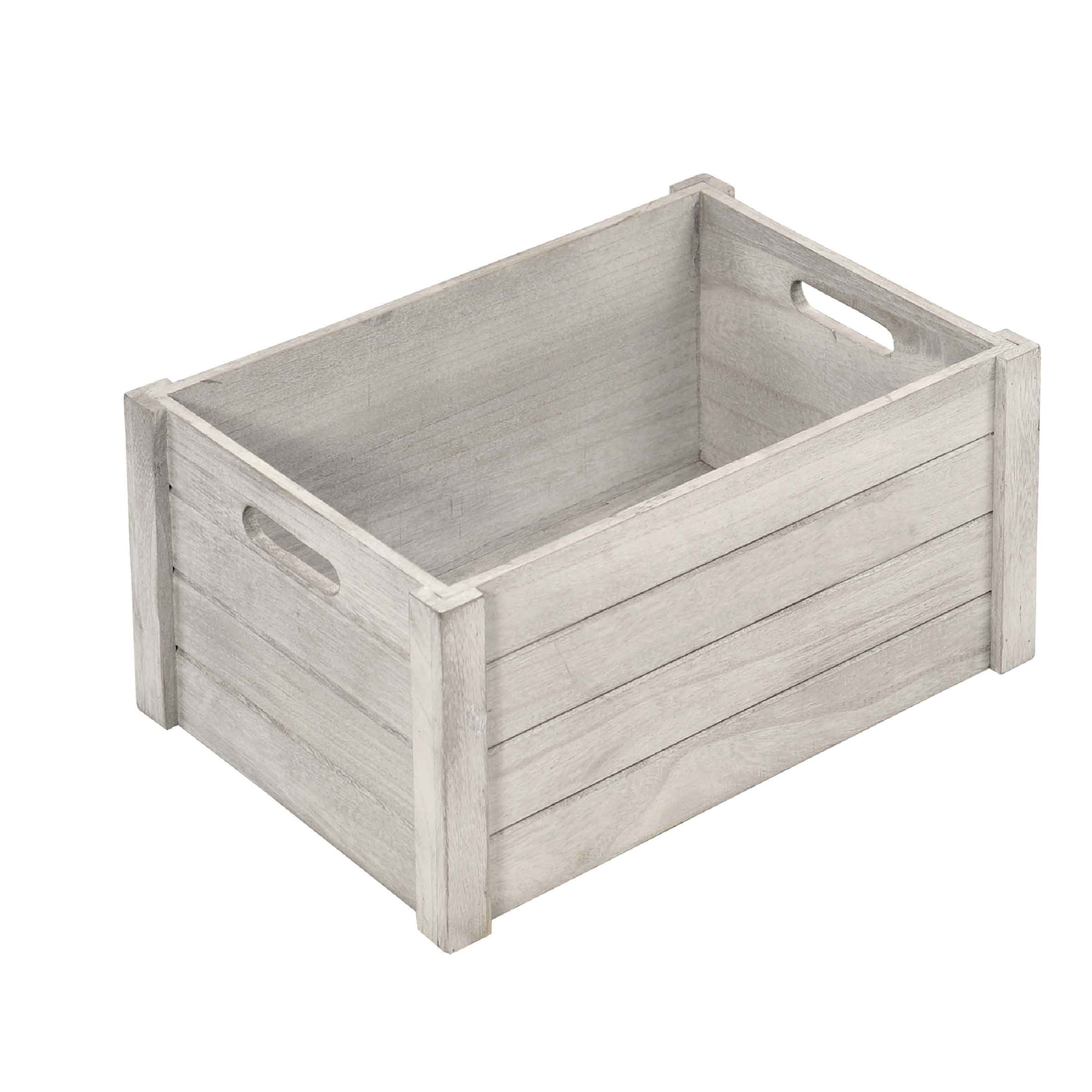 Caisse de rangement taille S en bois gris patiné avec inscription storage