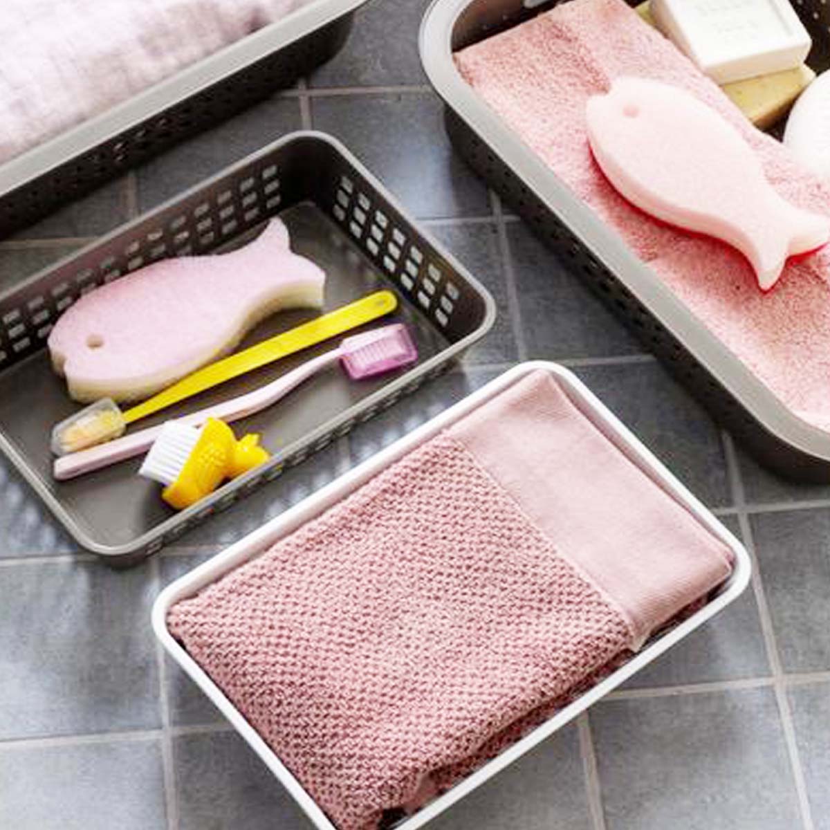 Panier rectangulaire pour tiroir de salle de bain en plastique recyclé