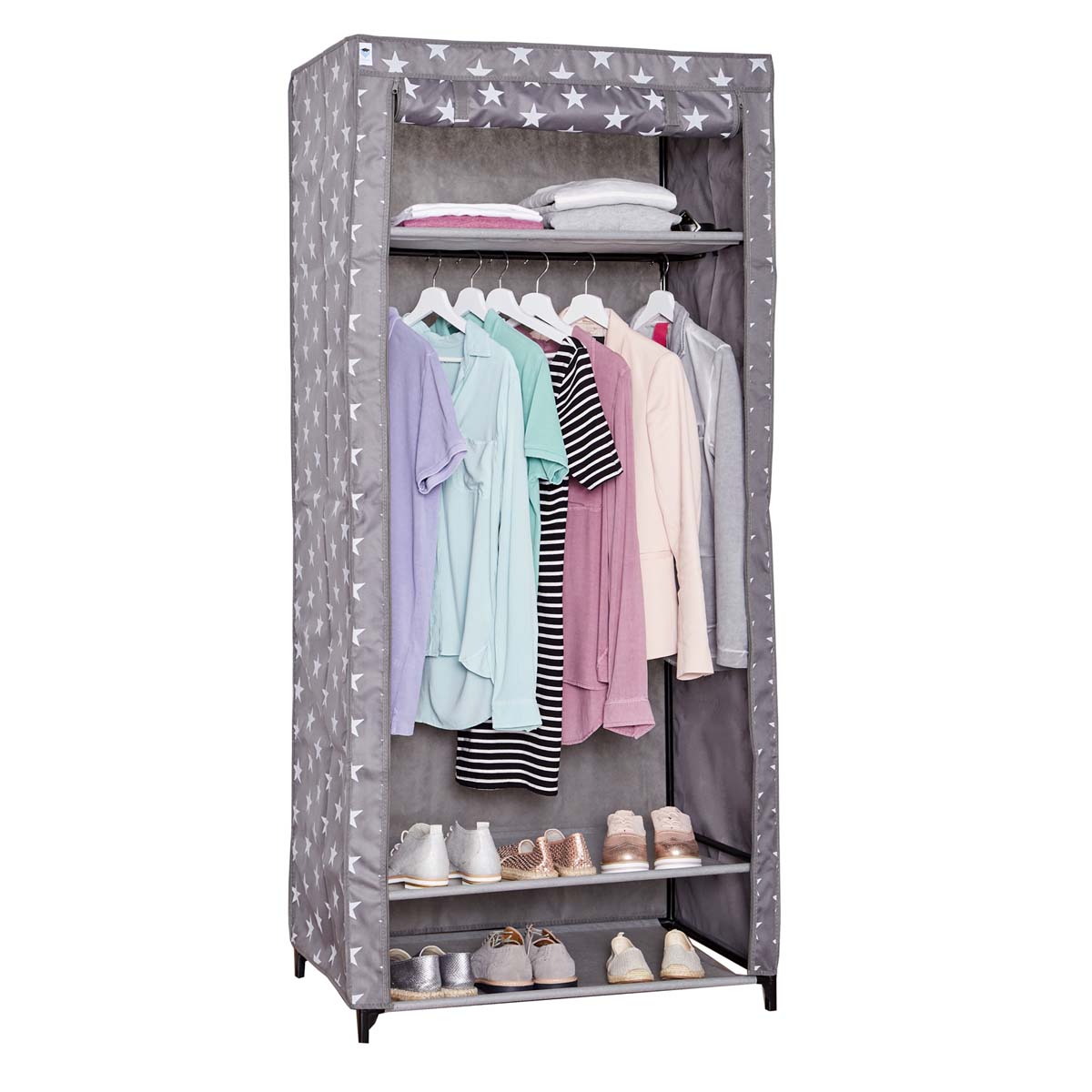 Armoire penderie en intissé à étoiles avec 3 étagères