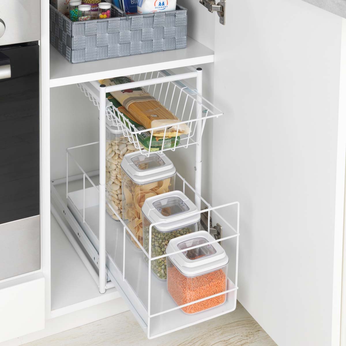 Etagère coulissante pour placard à 2 niveaux
