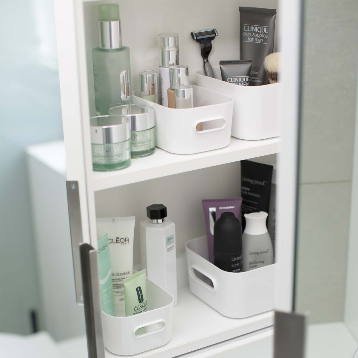 Bac de rangement en plastique blanc pour salle de bain M