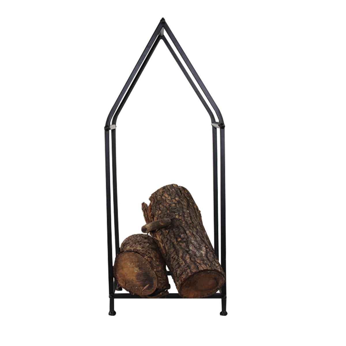 Porte bûches métallique noir  en forme de maison 